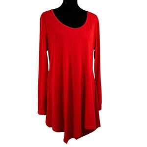 Long Sleeve Tunic Top Scoop Neck Asymmetrical Hem Red Measurements Included